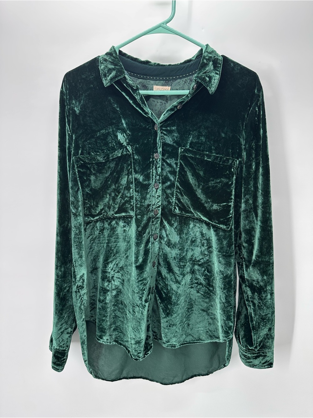 Dark Green Velvet Button-Up Hadley Pilcro Top by Anthropologie